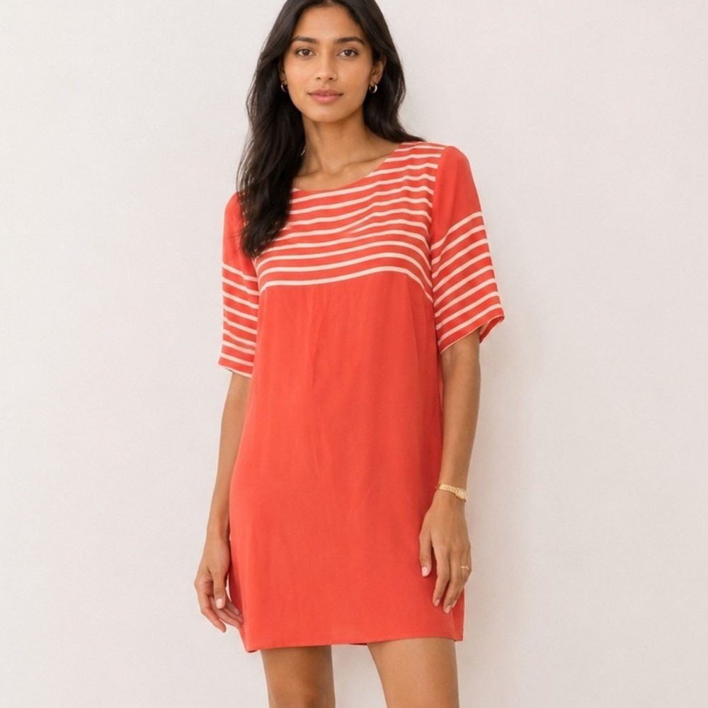Amanda Uprichard Revolve 100% Silk Shift Mini Dress Orange Stripes Sz Small NWOT
